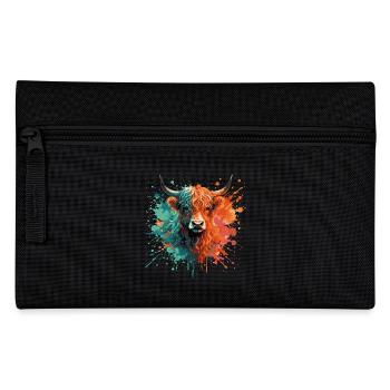 Peinture aquarelle de bétail des Highlands – Art animalier en couleur éclaboussée - Trousse - noir - Devant