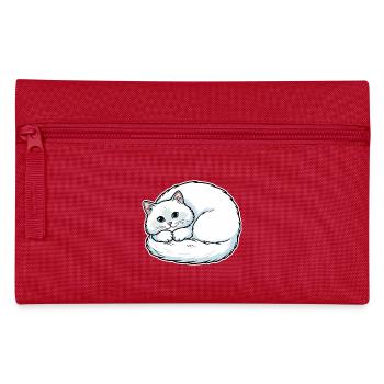 White Angora Cat Blue Eyes Coiled Cute - Pencil Case - red - Front