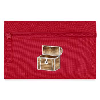 leere Schatztruhe aus Holz mit Metallbeschlag - Federtasche - Rot - Vorne