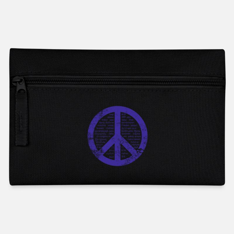 Blue Peace sign. Peace in many languages. - Pencil Case - black