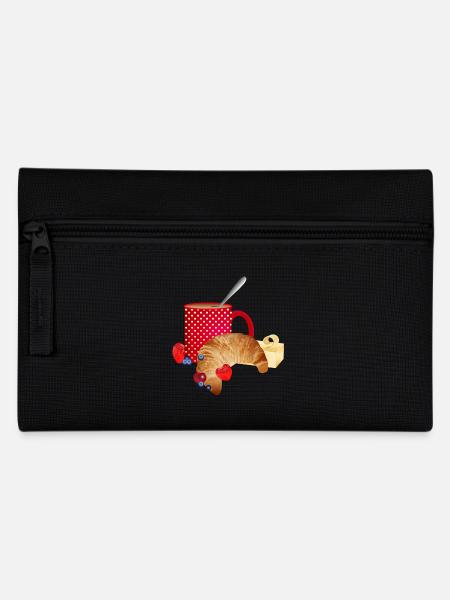 Frühstücks Stillleben mit Croissant,Kaffee, Beeren - Federtasche - Schwarz