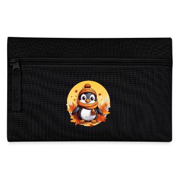 Pinguin im Herbst: Laub & Sonnenuntergang - Federtasche - Schwarz - Vorne