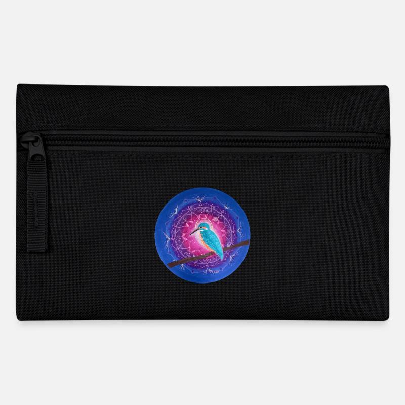 Mystical Kingfisher with Mandala - Pencil Case - black