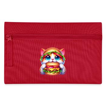 Drôle Chat Burger Hat Fantaisiste Mignon Restauration rapide - Trousse - rouge - Devant