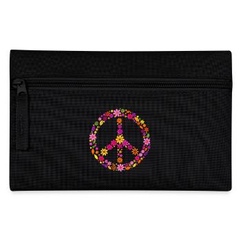 Peace, Floral Wreath, Peace Sign, Gift - Pencil Case - black - Front