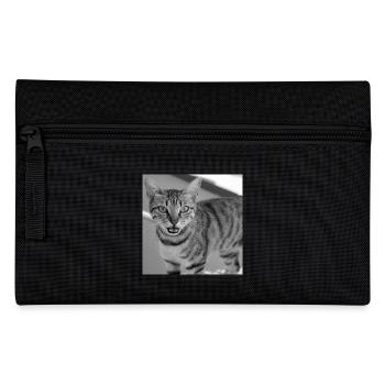 Katze Porträt weiß-schwarz - Federtasche - Schwarz - Vorne