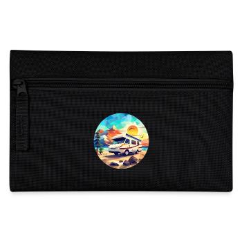 Retro Camping Design – Low Poly Tent & Camper - Pencil Case - black - Front