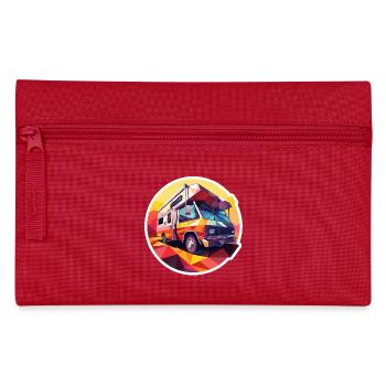 Retro Camping Design – Low Poly Tent & Camper - Pencil Case - red - Front