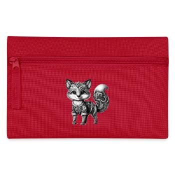 kunstvoll gestalteter Fuchs in schwarz-weiß - Federtasche - Rot - Vorne