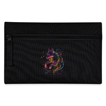 Wolf Wolfskopf Wölfe Wolfsrudel Natur Neon Bunt - Federtasche - Schwarz - Vorne