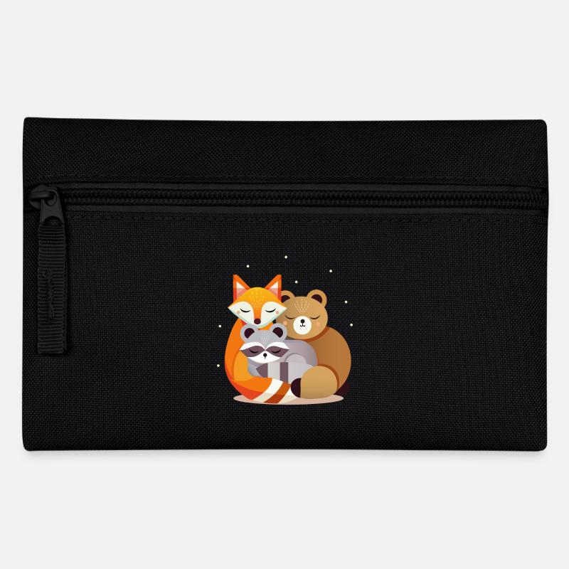 Schlafende Waldtiere – Fuchs, Bär und Waschbär - Federtasche - Schwarz