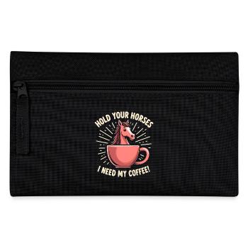 Pferde halt - Kaffee notwendig - Federtasche - Schwarz - Vorne