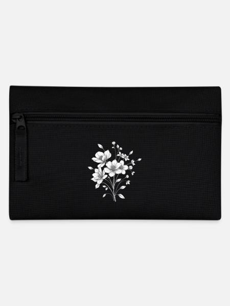 Elegante Blumen – Handgezeichnete Kunst - Federtasche - Schwarz