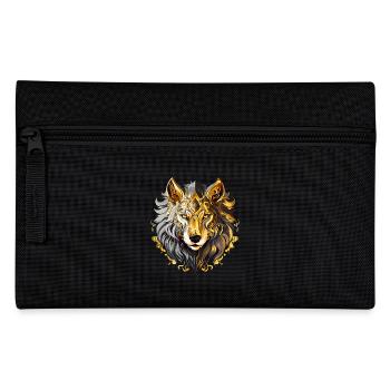 Wolf Wolfskopf Gold Mystisch Natur Wildnis Kunst - Federtasche - Schwarz - Vorne