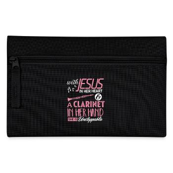 Clarinet Player With Jesus In Her Heart Shirt - Pencil Case - black - Front