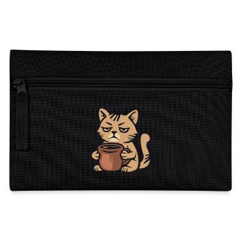 Müde Kaffeekatze – Lustiges Katzenmotiv - Federtasche - Schwarz - Vorne