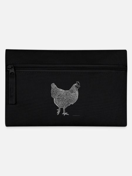 Chicken - white line - Pencil Case - black