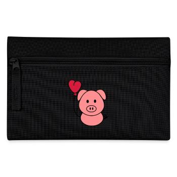 Schweinchen mit Herzballon - Federtasche - Schwarz - Vorne