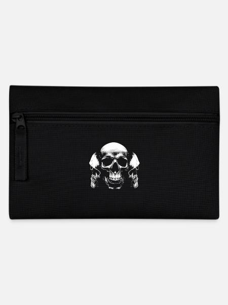 skulls skull biker rocker bone bones - Pencil Case - black