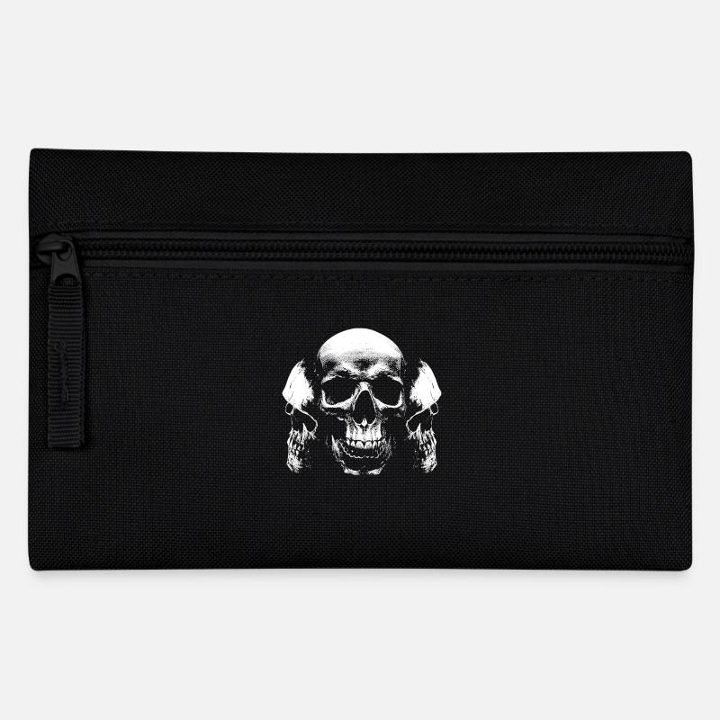 skulls skull biker rocker bone bones - Pencil Case - black
