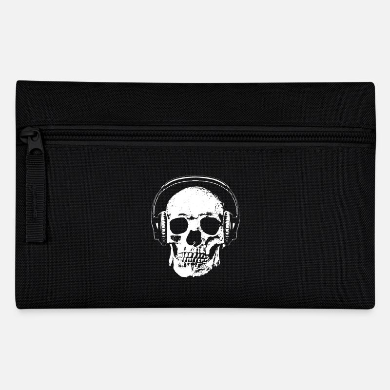 Totenkopf mit Kopfhörer - Federtasche - Schwarz