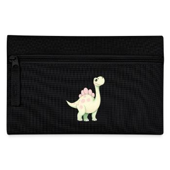 Verspielter rosa Dino mit Blume - Federtasche - Schwarz - Vorne