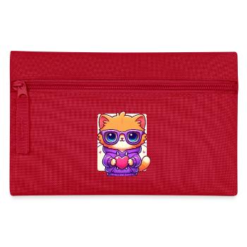 Cool Cat in Sunglasses with Heart - Pencil Case - red - Front