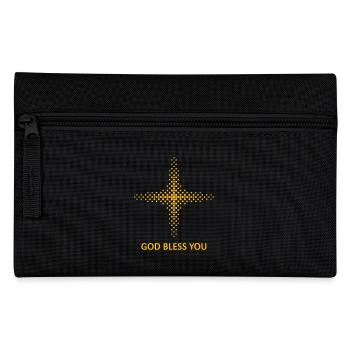 Que Dieu vous bénisse (Religion / Croix / Carrés / Or) - Trousse - noir - Devant