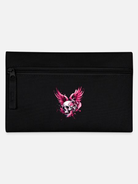 Totenkopf & Flügel Dein rebellischer Stil in Pink - Federtasche - Schwarz