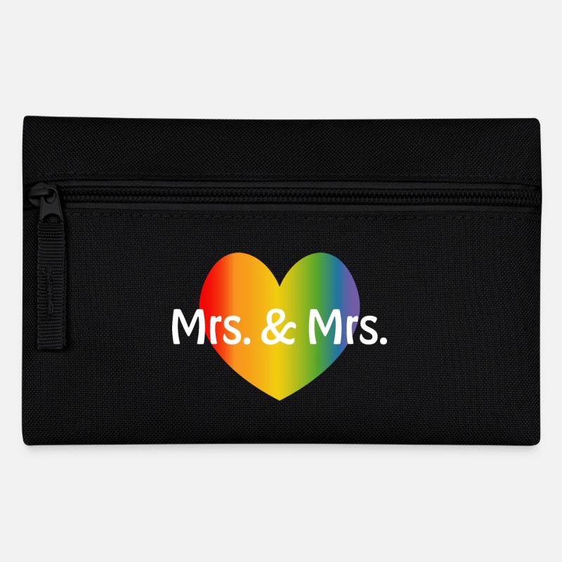 Rainbow Mrs and Mrs rainbow heart lesbian LGBT - Pencil Case - black