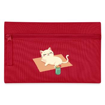 Cartoon cat chilling on the beach on blanket & drink - Pencil Case - red - Front