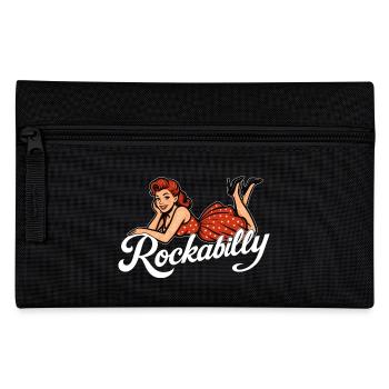 Rockabilly Pin-Up Frau 50er liegend Petticoat rot - Federtasche - Schwarz - Vorne