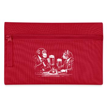Schimpanse und Katze trinken Bier im Pub - Federtasche - Rot - Vorne