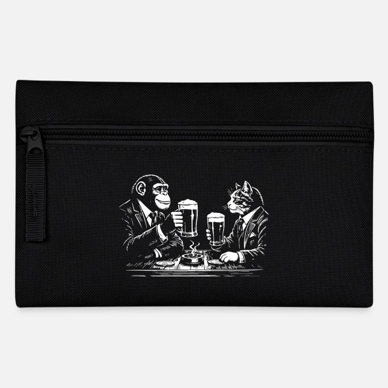 Chimpanzé et Chat boivent de la bière au pub - Trousse - noir