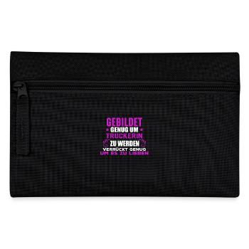 Gebildt und verrückt. Truckerin Geschenk Shirt - Federtasche - Schwarz - Vorne