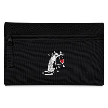 Lustige Katze rot Wein Weinglas shirt crazy Katzen - Federtasche - Schwarz - Vorne