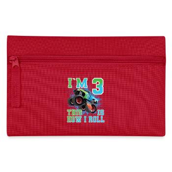 3 Jahre Kindergeburtstag Monstertruck - Federtasche - Rot - Vorne