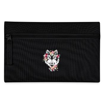 Wolf Wolf's Head Flowers Decoration - Pencil Case - black - Front