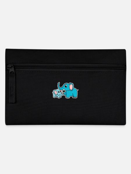 Elefant mit Kind - Elefant mit Baby - Federtasche - Schwarz