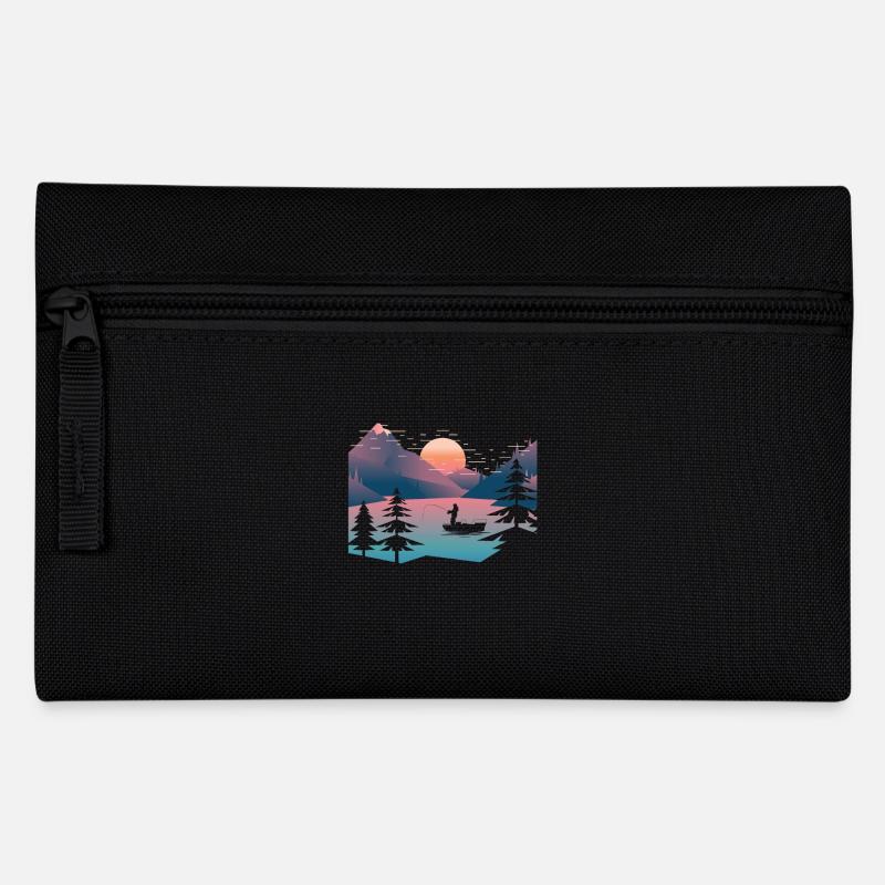 Retro Angeln See - Federtasche - Schwarz