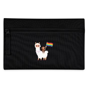 Alpaka mit Äffchen und Regenbogenfahne - Federtasche - Schwarz - Vorne
