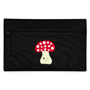 Kawaii Mushroom Toadstool cute red with face - Pencil Case - black - Front