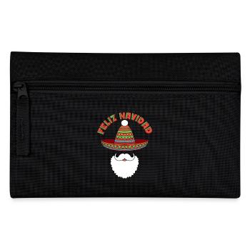 Feliz Navidad Merry Christmas Sombrero Santa Beard - Pencil Case - black - Front