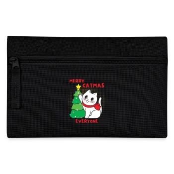 Katze mit Weihnachtsbaum, lustiger Spruch, Pun - Federtasche - Schwarz - Vorne