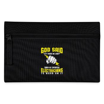 Gott sagt es werde Licht - Elektriker Tshirt - Federtasche - Schwarz - Vorne