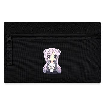 Anime Cats Kawaii Teen Otaku Girl With Cat - Pencil Case - black - Front