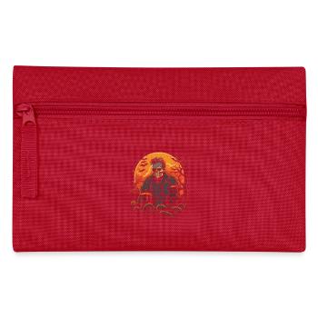 Scary skeleton zombie in front of haunted house - Pencil Case - red - Front