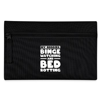 Faulheit, lustig, Meine Hobbys, Binge, Wachting und Bett - Federtasche - Schwarz - Vorne
