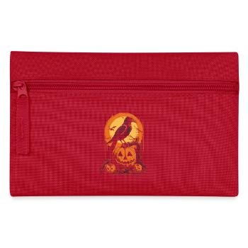 Raven on grinning pumpkin in front of full moon scene - Pencil Case - red - Front
