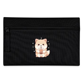 Kawaii Corgi Hund trinkt Boba Bubble Tea Chibi - Federtasche - Schwarz - Vorne